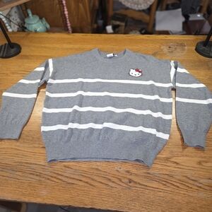 Hello Kitty Aeropostale Gray and White Striped Crewneck Sweater